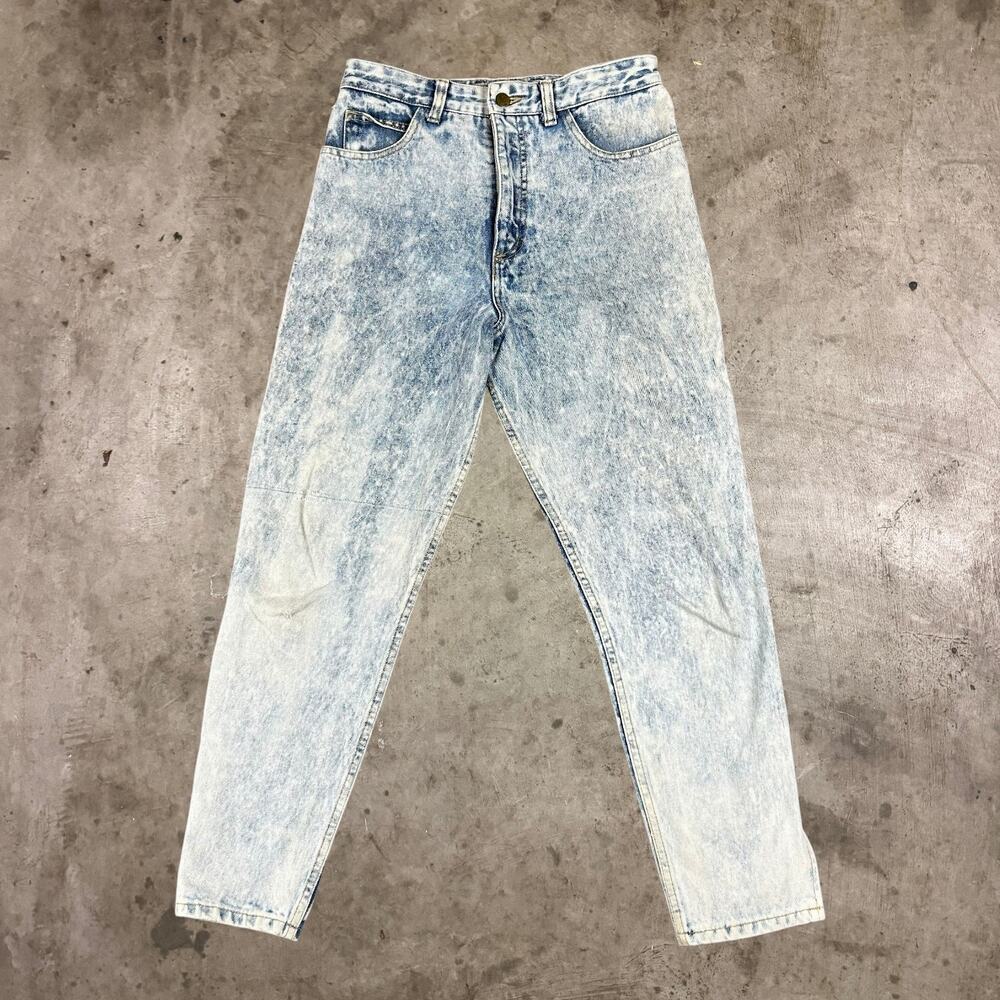 Soon by Georges Marciano Jeans Tapered Ankle Zip Acid Wash Blue Womens Size 30